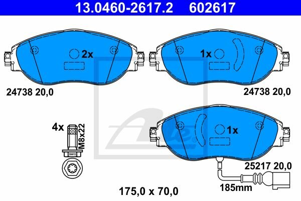 ATE Bremsbelagsatz vorne f&uuml;r AUDI A3 Sportback (GY) PR-Code: 1LC, 1LJ, 1LG