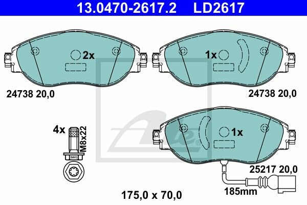 ATE Ceramic Bremsbelagsatz vorne f&uuml;r AUDI A3 Cabriolet (8V) PR-Code: 1LB