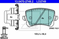 ATE Ceramic Bremsbelagsatz hinten für AUDI A3 (8P)...
