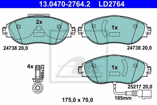 ATE Ceramic Bremsbelagsatz vorne f&uuml;r VW SHARAN 7N (7N1, 7N2) PR-Code: 1LW, 1LX