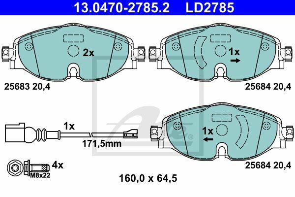 ATE Ceramic Bremsbelagsatz vorne f&uuml;r AUDI A3 Limousine (8V) PR-Code: 1ZA, 1ZD, 1ZE, 1ZP