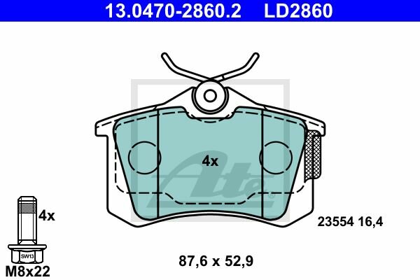 ATE Ceramic Bremsbelagsatz hinten f&uuml;r AUDI A1 (8X) PR-Code: 1KT