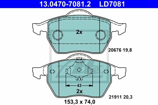 ATE Ceramic Bremsbelagsatz vorne f&uuml;r SEAT TOLEDO II (1M2) PR-Code: 1LN, 1LE, 1ZE, 1ZH