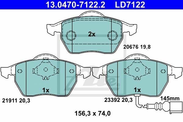 ATE Ceramic Bremsbelagsatz vorne f&uuml;r VW BORA Variant (1J, 1J6) PR-Code: 1LN, 1ZD, 1ZE, 1ZH