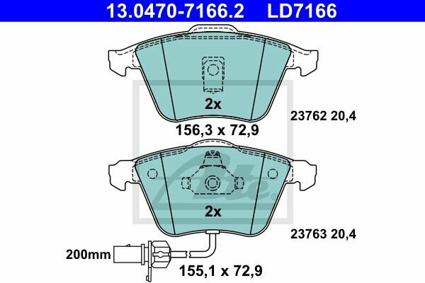 ATE Ceramic Bremsbelagsatz vorne f&uuml;r AUDI A6 Avant (4B) PR-Code: 1LG, 1LA