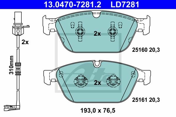 ATE Ceramic Bremsbelagsatz vorne f&uuml;r AUDI A8 (4H) PR-Code: 1LJ