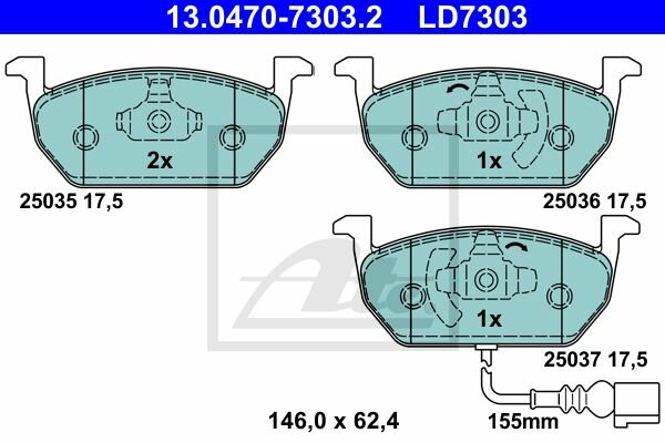 ATE Ceramic Bremsbelagsatz vorne f&uuml;r VW GOLF VII Variant (AUV, BA5, BV5) PR-Code: 1ZF