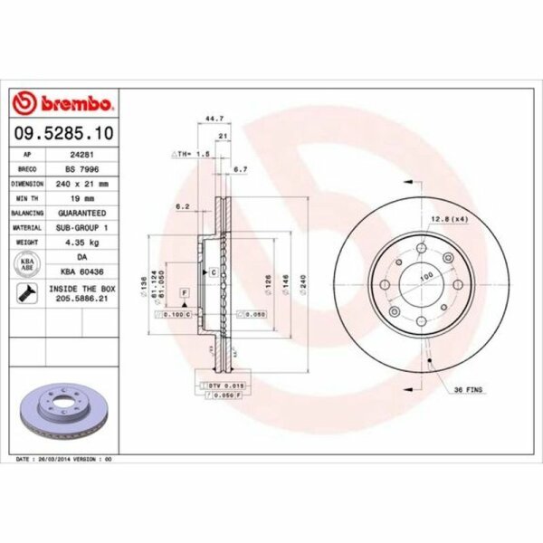 2x BREMBO Bremsscheibe vorne f&uuml;r HONDA CIVIC VI Coupe (EJ, EM1)