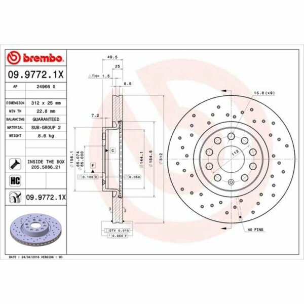 2x BREMBO Bremsscheibe vorne f&uuml;r AUDI A3 (8P) PR-Code: 1LJ, 1ZA, 1ZD