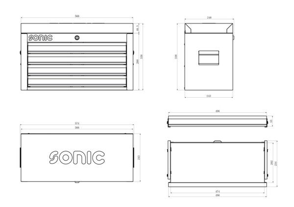 Sonic Topbox leer 4 Schubladen und Deckel, RAL7011, 149,05 €