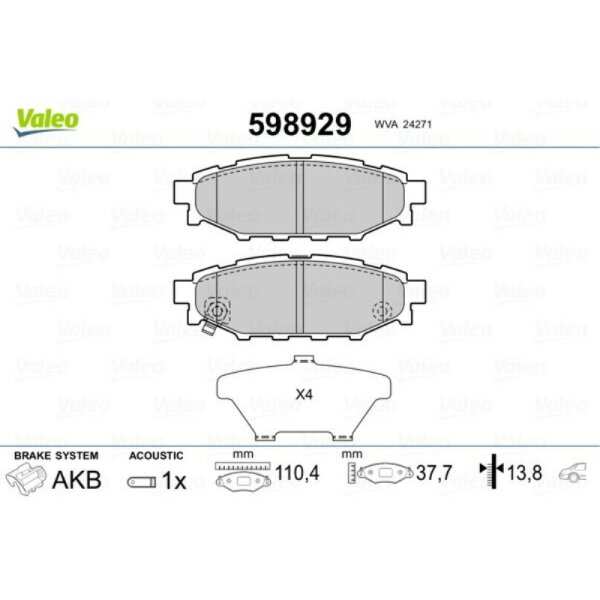 Bremsbelagsatz Scheibenbremse VALEO 598929